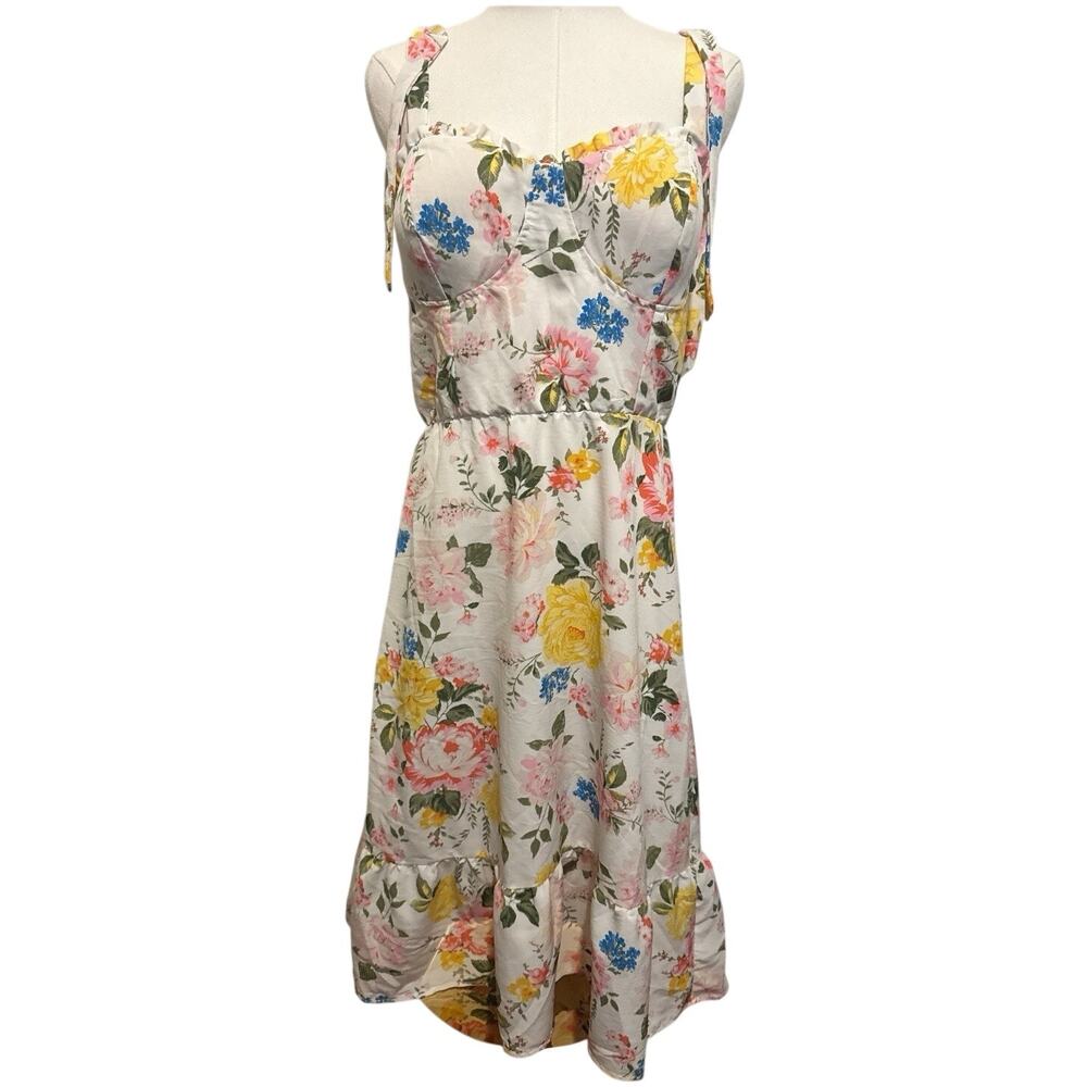 Lily Rose Floral Tie Shoulder Smocked Dress Fairy Milkmaid Cottagecore Size XL